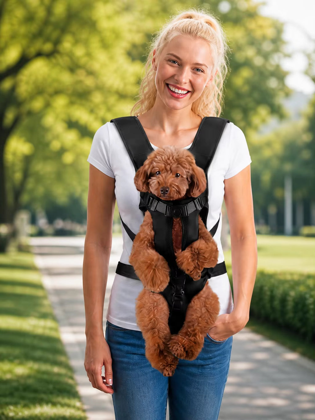 ペットフロントキャリアバックパック – 小型犬用ハンズフリーチェストキャリア