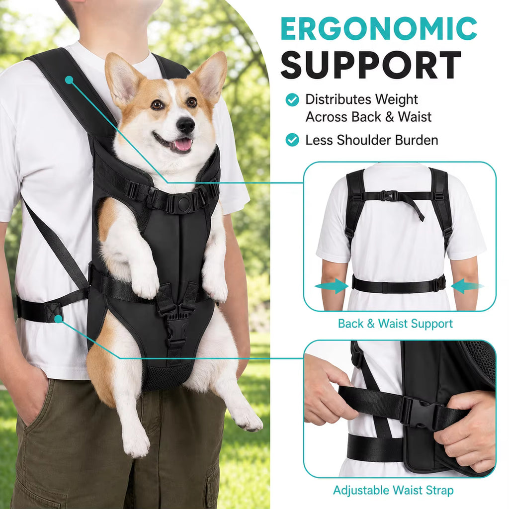ペットフロントキャリアバックパック – 小型犬用ハンズフリーチェストキャリア